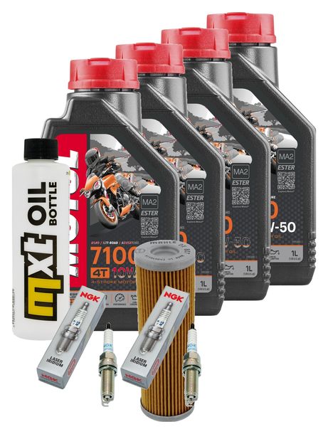 Inspektionspaket 4L 10W-50 + Ölfilter + 4x Zündkerze für KTM Super Duke R 1290 ccm Bj. 2017 - 2018