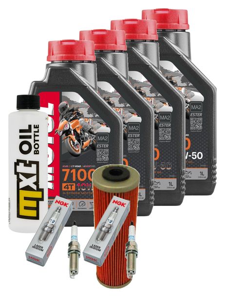 Inspektionspaket 4L 10W-50 + Ölfilter + 4x Zündkerze für KTM Super Duke R 1290 ccm Bj. 2017 - 2018