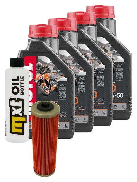 Inspektionspaket 4L 10W-50 + Ölfilter + 4x Zündkerze für KTM Super Duke R 1290 ccm Bj. 2017 - 2018