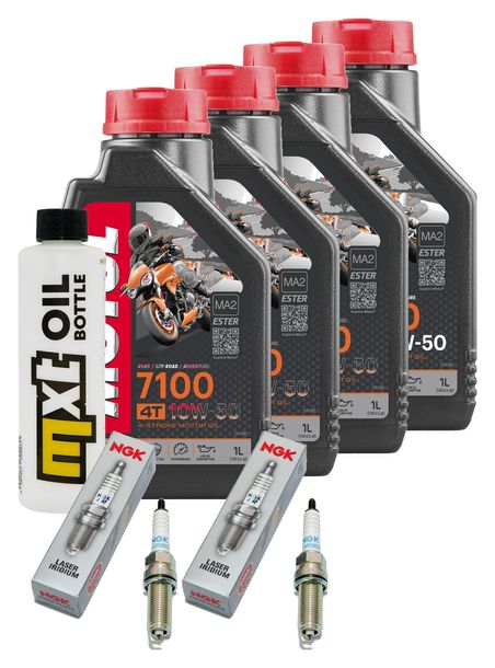 Inspektionspaket 4L 10W-50 + Ölfilter + 4x Zündkerze für KTM Super Duke R 1290 ccm Bj. 2017 - 2018