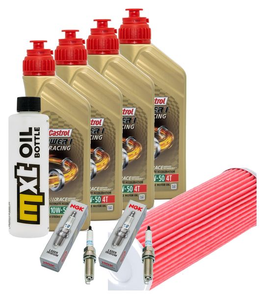 Inspektionspaket 4L 10W-50 + Ölfilter + 4x Zündkerze für KTM Super Duke R 1290 ccm Bj. 2017 - 2018