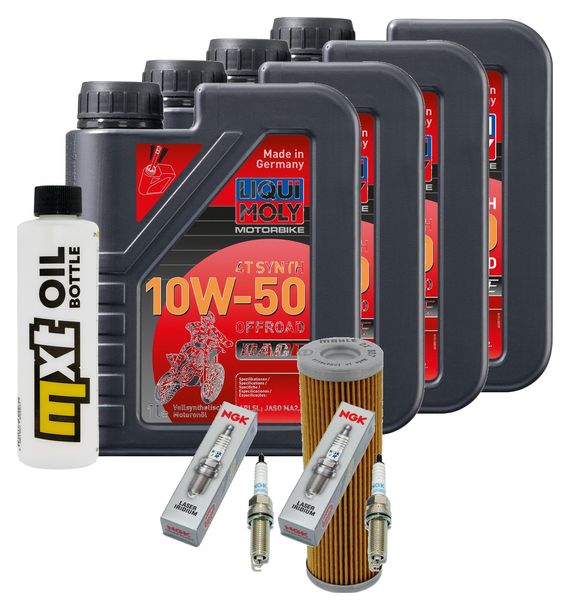 Inspektionspaket 4L 10W-50 + Ölfilter + 4x Zündkerze für KTM Super Duke R 1290 ccm Bj. 2017 - 2018