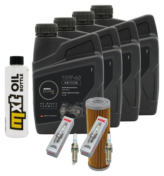 Inspektionspaket 4L 10W-50 + Ölfilter + 4x Zündkerze für KTM Super Duke R 1290 ccm Bj. 2017 - 2018