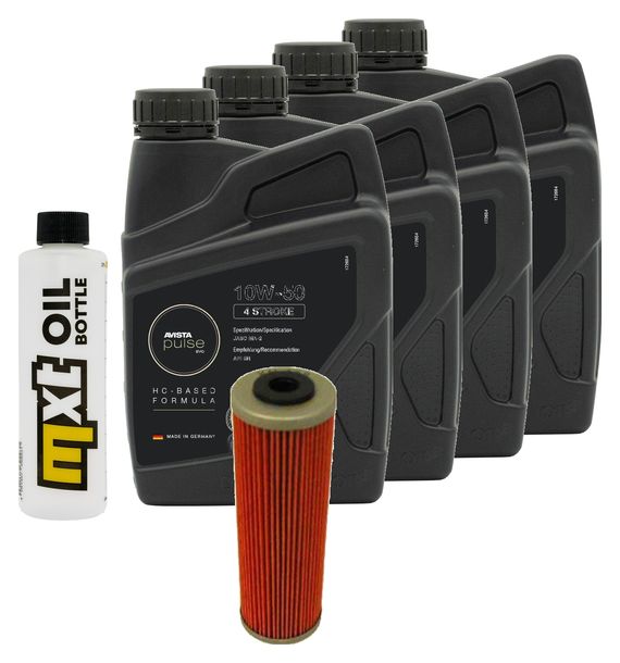 Inspektionspaket 4L 10W-50 + Ölfilter + 4x Zündkerze für KTM Super Duke R 1290 ccm Bj. 2017 - 2018