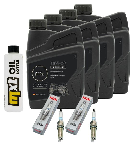 Inspektionspaket 4L 10W-50 + Ölfilter + 4x Zündkerze für KTM Super Duke R 1290 ccm Bj. 2017 - 2018