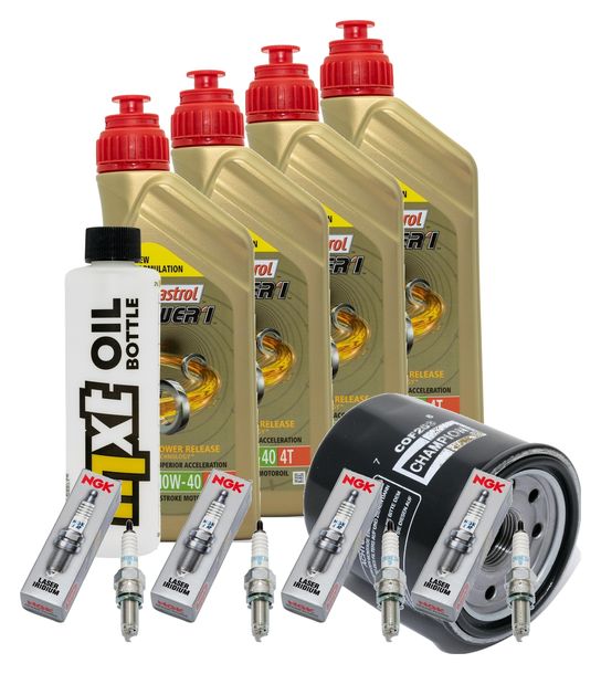 Kit d'inspection 4L 10W-40 + filtre à huile + 4x bougie pour Kawasaki Z 900 ccm Année 2017 - 2019