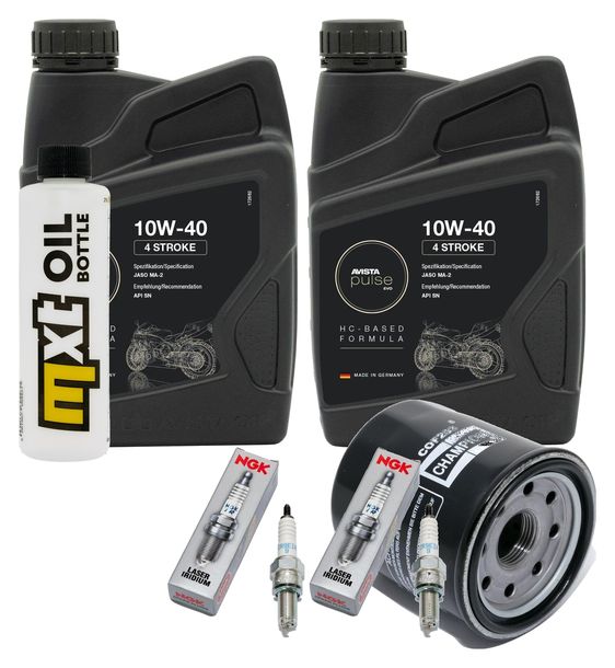 Inspektionspaket 2L 10W-40 + Ölfilter + 2x Zündkerze für Kawasaki Vulcan S Z 650 ccm Bj. 2017 - 2021