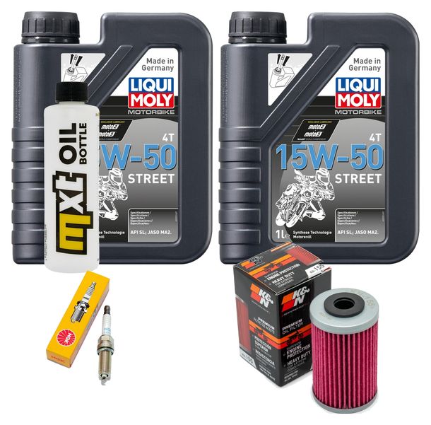 Inspektionspaket 2L 15W-50 + Ölfilter + 1x Zündkerze für KTM Duke 390 ccm Bj. 2016 - 2020