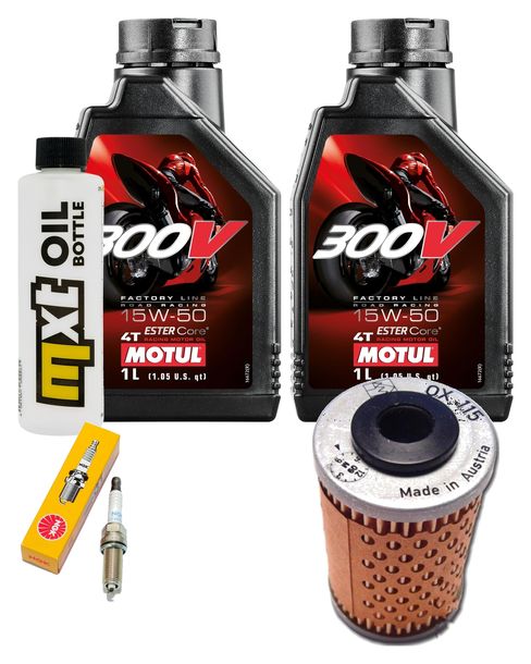 Inspektionspaket 2L 15W-50 + Ölfilter + 1x Zündkerze für KTM Duke 390 ccm Bj. 2016 - 2020