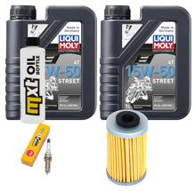 Kit d'inspection 2L 15W-50 + filtre à huile + 1x bougie pour KTM Duke 390 ccm Année 2016 - 2020