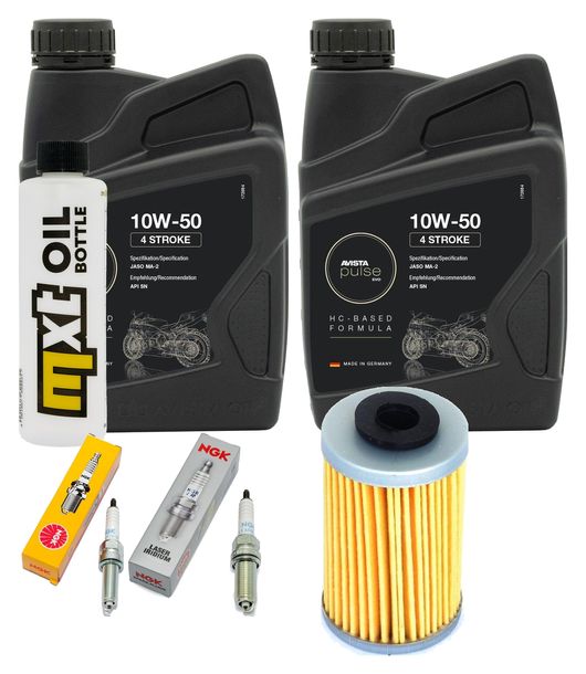 Inspektionspaket 2L 10W-50 + Ölfilter + 2x Zündkerze für Husqvarna Supermoto 701 ccm Bj. 2016