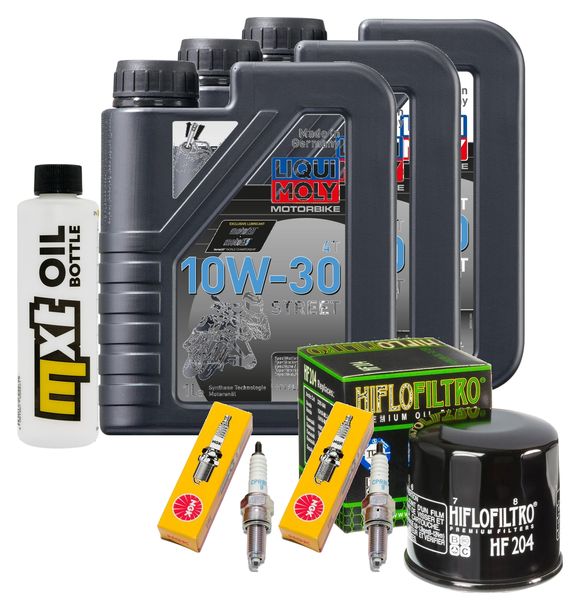 Inspektionspaket 3L 10W-30 + Ölfilter + 2x Zündkerze für Honda CB F 500 ccm Bj. 2017