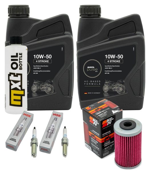 Inspektionspaket 2L 10W-50 + Ölfilter + 2x Zündkerze für Husqvarna Supermoto 701 ccm Bj. 2017 - 2018