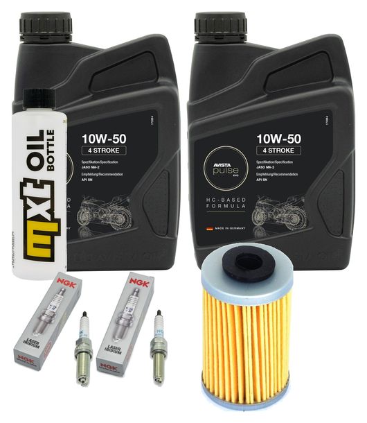 Inspektionspaket 2L 10W-50 + Ölfilter + 2x Zündkerze für Husqvarna Supermoto 701 ccm Bj. 2017 - 2018