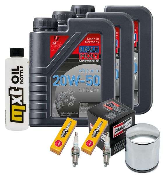 Inspektionspaket 3L 20W-50 + Ölfilter + 2x Zündkerze für Harley Davidson XLX Sportster Forty Eight 1200 / 1203 ccm Bj. 2015 - 2016