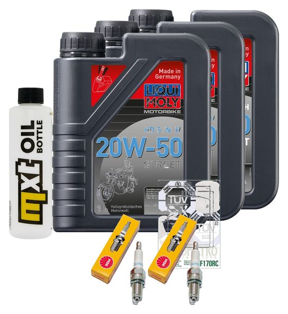 Inspektionspaket 3L 20W-50 + Ölfilter + 2x Zündkerze für Harley Davidson XL Forty-Eight XL NS IRON XLX Sportster Forty Eight 1200 / 1203 ccm Bj. 2018 - 2021