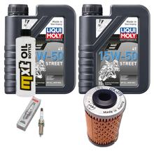 Inspectiepakket 2L 15W-50 + Oliefilter + 1x Bougie voor KTM RC, Husqvarna Svartpilen Vitpilen Adventure 390 / 401 ccm Bj. 2018 - 2021