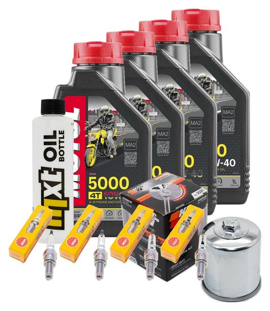 Pacchetto di ispezione 4L 10W-40 + filtro olio + 4x candela per Kawasaki ZX-6R 636 ccm Anno 2017