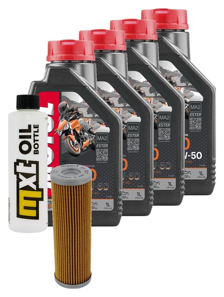 Inspektionspaket 4L 10W-50 + Ölfilter + 4x Zündkerze für KTM Super Adventure 1290 ccm Bj. 2018 - 2019