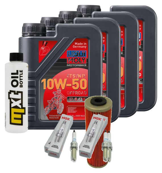 Inspektionspaket 4L 10W-50 + Ölfilter + 4x Zündkerze für KTM Super Adventure 1290 ccm Bj. 2018 - 2019