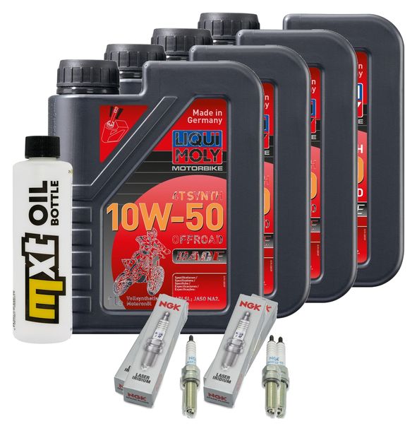 Inspektionspaket 4L 10W-50 + Ölfilter + 4x Zündkerze für KTM Super Adventure 1290 ccm Bj. 2018 - 2019