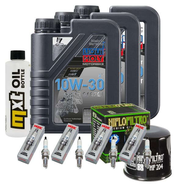 Inspektionspaket 3L 10W-30 + Ölfilter + 4x Zündkerze für Honda CBR RR Fireblade 1000 ccm Bj. 2017