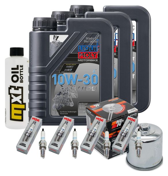 Inspektionspaket 3L 10W-30 + Ölfilter + 4x Zündkerze für Honda CBR RR Fireblade 1000 ccm Bj. 2017
