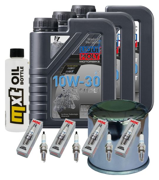 Inspektionspaket 3L 10W-30 + Ölfilter + 4x Zündkerze für Honda CBR RR Fireblade 1000 ccm Bj. 2017