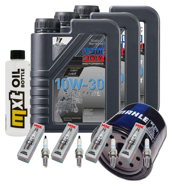 Inspektionspaket 3L 10W-30 + Ölfilter + 4x Zündkerze für Honda CBR RR Fireblade 1000 ccm Bj. 2017