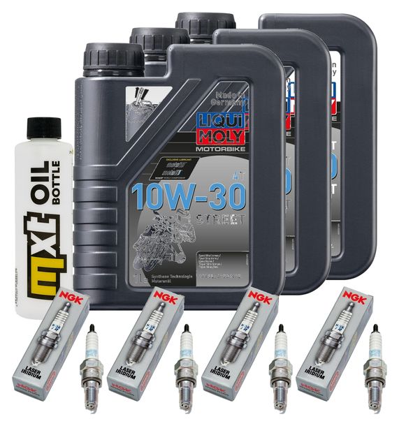 Inspektionspaket 3L 10W-30 + Ölfilter + 4x Zündkerze für Honda CBR RR Fireblade 1000 ccm Bj. 2017