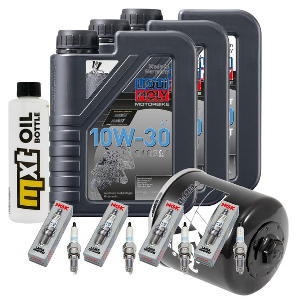 Inspektionspaket 3L 10W-30 + Ölfilter + 4x Zündkerze für Honda CBR RR Fireblade 1000 ccm Bj. 2017