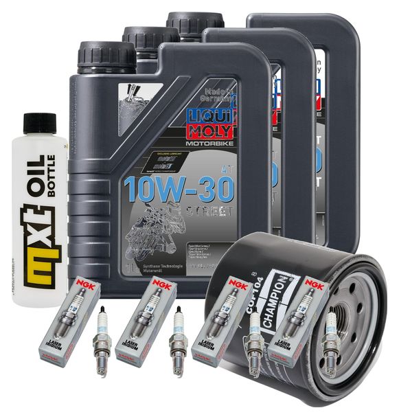 Inspektionspaket 3L 10W-30 + Ölfilter + 4x Zündkerze für Honda CBR RR Fireblade 1000 ccm Bj. 2017