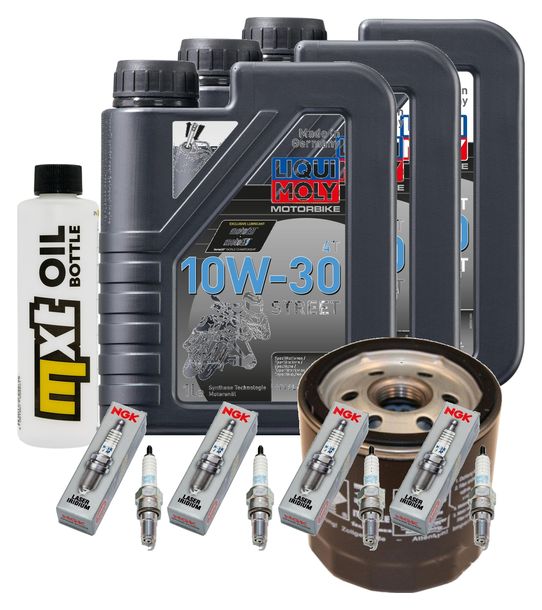 Inspektionspaket 3L 10W-30 + Ölfilter + 4x Zündkerze für Honda CBR RR Fireblade 1000 ccm Bj. 2017