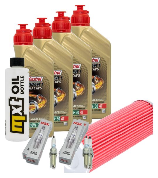 Inspektionspaket 4L 10W-50 + Ölfilter + 4x Zündkerze für KTM Super Duke R 1290 ccm Bj. 2019 - 2022