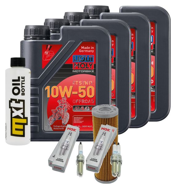 Inspektionspaket 4L 10W-50 + Ölfilter + 4x Zündkerze für KTM Super Duke R 1290 ccm Bj. 2019 - 2022