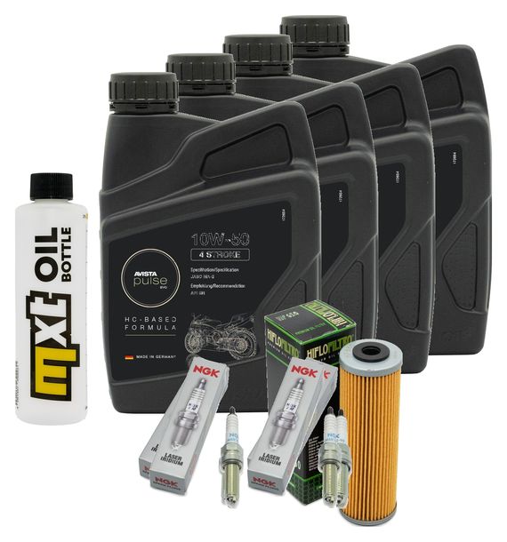 Inspektionspaket 4L 10W-50 + Ölfilter + 4x Zündkerze für KTM Super Duke R 1290 ccm Bj. 2019 - 2022
