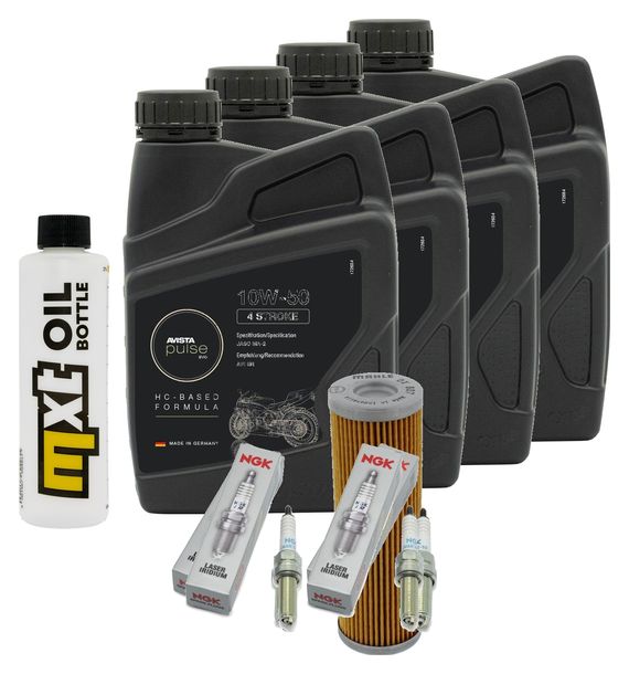 Inspektionspaket 4L 10W-50 + Ölfilter + 4x Zündkerze für KTM Super Duke R 1290 ccm Bj. 2019 - 2022