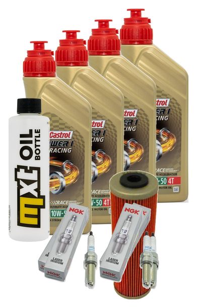Inspektionspaket 4L 10W-50 + Ölfilter + 4x Zündkerze für KTM Super Duke R 1290 ccm Bj. 2019 - 2022