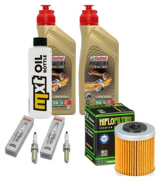 Paquete de inspección 2L 10W-50 + filtro de aceite + 2x bujía para KTM SMC R ABS 690 ccm Año 2018