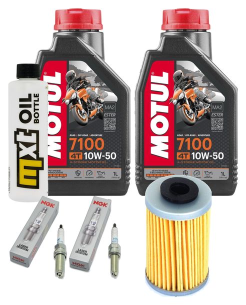 Inspektionspaket 2L 10W-50 + Ölfilter + 2x Zündkerze für KTM SMC R ABS 690 ccm Bj. 2018