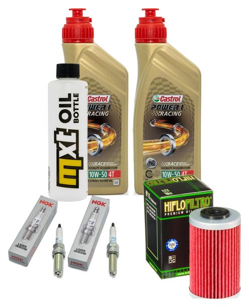 Inspektionspaket 2L 10W-50 + Ölfilter + 2x Zündkerze für KTM SMC R ABS 690 ccm Bj. 2018