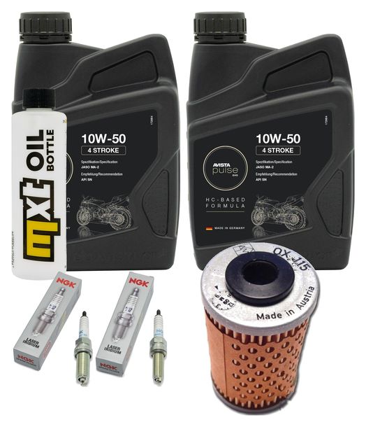 Inspektionspaket 2L 10W-50 + Ölfilter + 2x Zündkerze für KTM SMC R ABS 690 ccm Bj. 2018