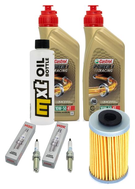 Inspektionspaket 2L 10W-50 + Ölfilter + 2x Zündkerze für KTM SMC R ABS 690 ccm Bj. 2018