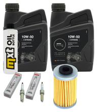 Pacote de Inspeção 2L 10W-50 + Filtro de óleo + 2x Vela de ignição para KTM SMC R ABS 690 ccm Ano. 2018