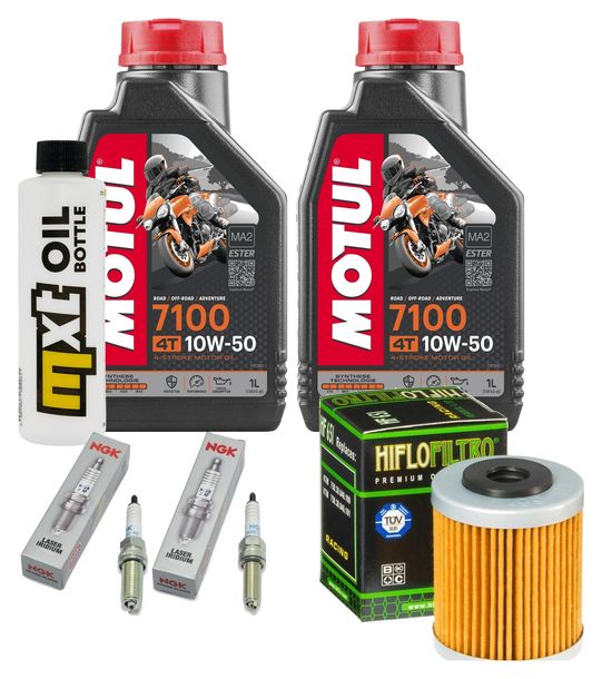 Inspektionspaket 2L 10W-50 + Ölfilter + 2x Zündkerze für KTM SMC R ABS 690 ccm Bj. 2019 - 2020