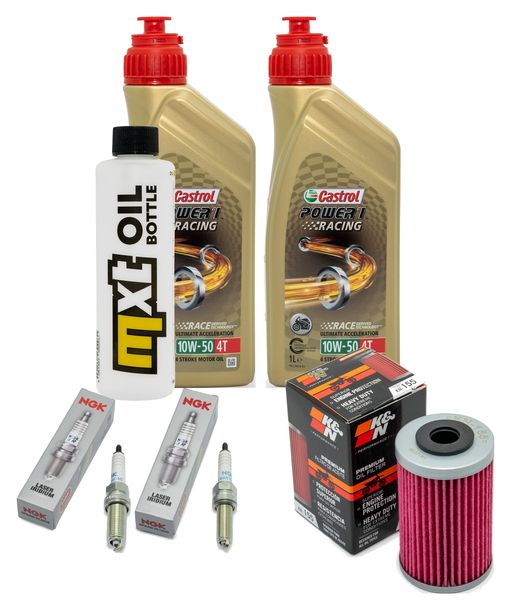 Inspektionspaket 2L 10W-50 + Ölfilter + 2x Zündkerze für KTM SMC R ABS 690 ccm Bj. 2019 - 2020
