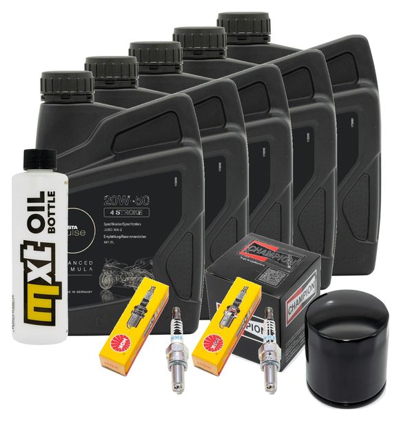 Inspektionspaket 5L 20W-50 + Ölfilter + 2x Zündkerze für Harley Davidson FLFBS Softail Fat Boy FXFBS Bob 1868 ccm Bj. 2018