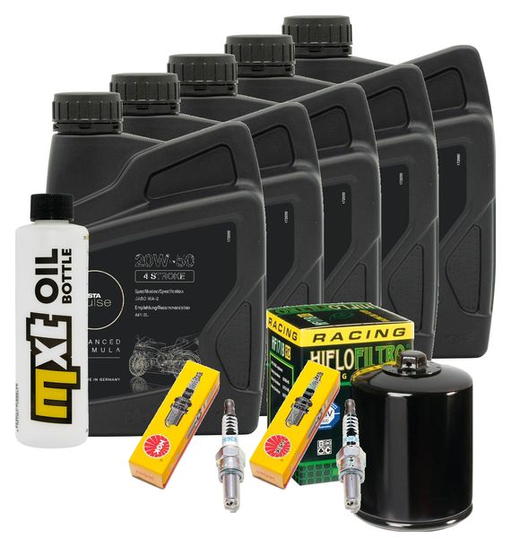 Inspektionspaket 5L 20W-50 + Ölfilter + 2x Zündkerze für Harley Davidson FLFBS Softail Fat Boy FXFBS Bob 1868 ccm Bj. 2018