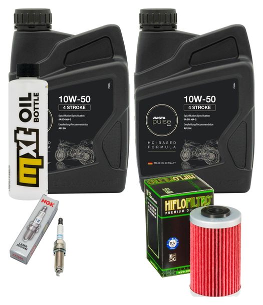 Inspektionspaket 2L 10W-50 + Ölfilter + 1x Zündkerze für KTM SMC R ABS 690 ccm Bj. 2012 - 2013