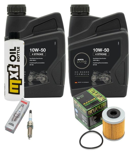 Inspektionspaket 2L 10W-50 + Ölfilter + 1x Zündkerze für KTM SMC R ABS 690 ccm Bj. 2012 - 2013